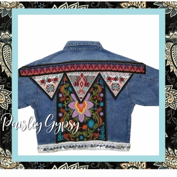 Blue Denim Embroidered Jean Jacket Oversized OSFM - Picture 4 of 14